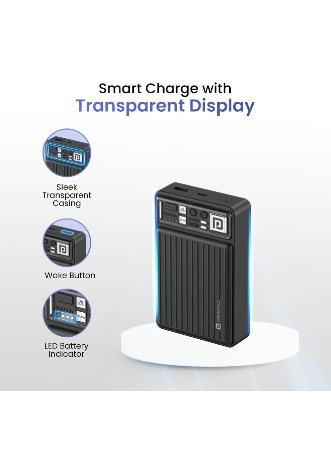 بورترونيكس Portronics Luxcell Mini 20K Advanced 20000 mAh Nano Power Bank with 22.5W Max Output, LED Indicator, Mach USB-A Output, Type C PD Output, Type C Input, Wake Up Button(Black) - Image 4